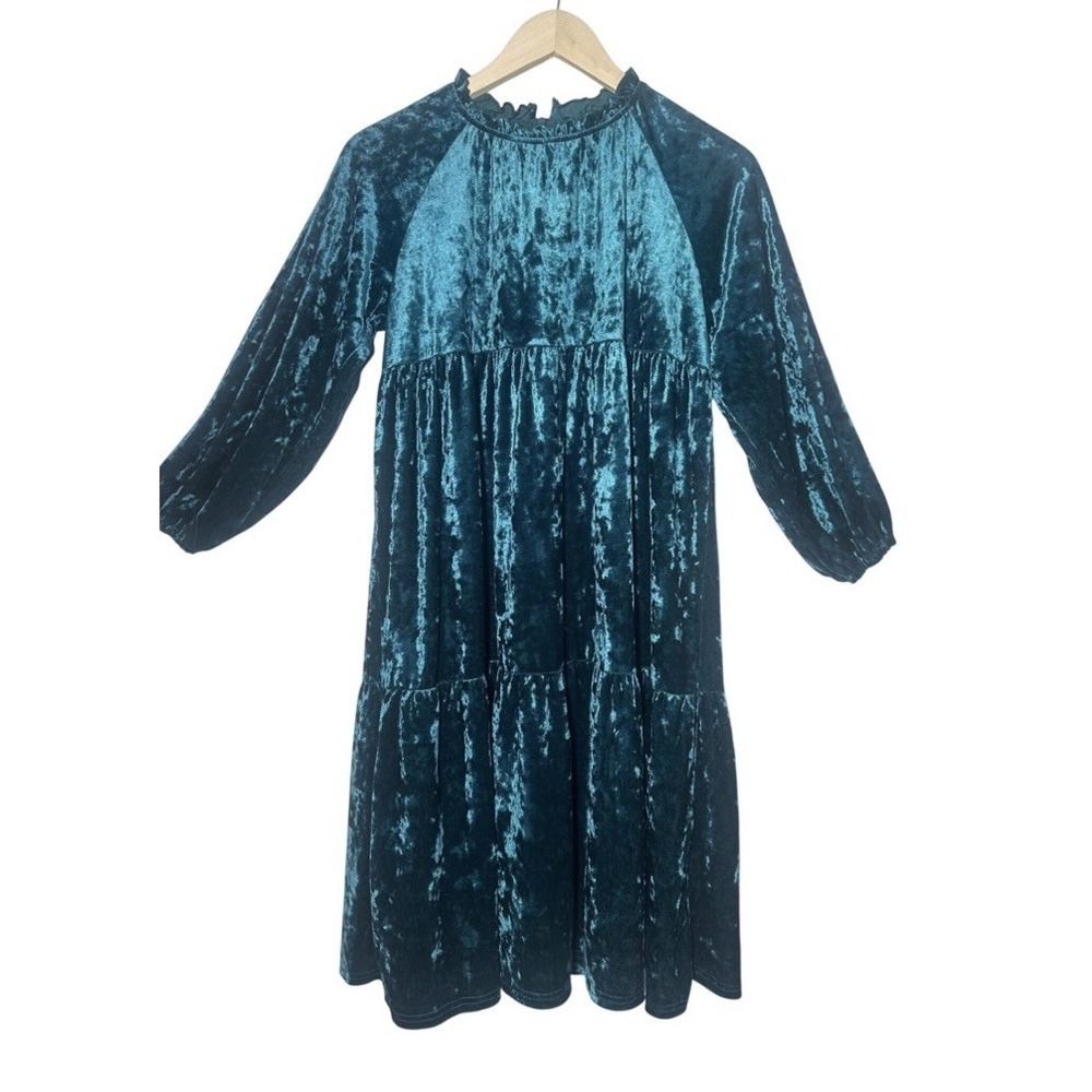 NWT! Danna Belle Girl's Sz: 12Y Teal Velour Crushed Velvet Tiered Dress